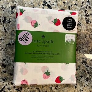 Kate Spade QUEEN BED 4 piece Summer Strawberry Sheet Set New NWT